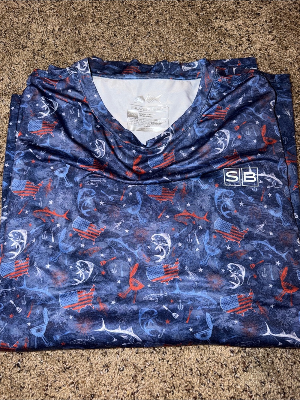 SB Performance Long Sleeve Shirt - Navy Patriotic Fish Print